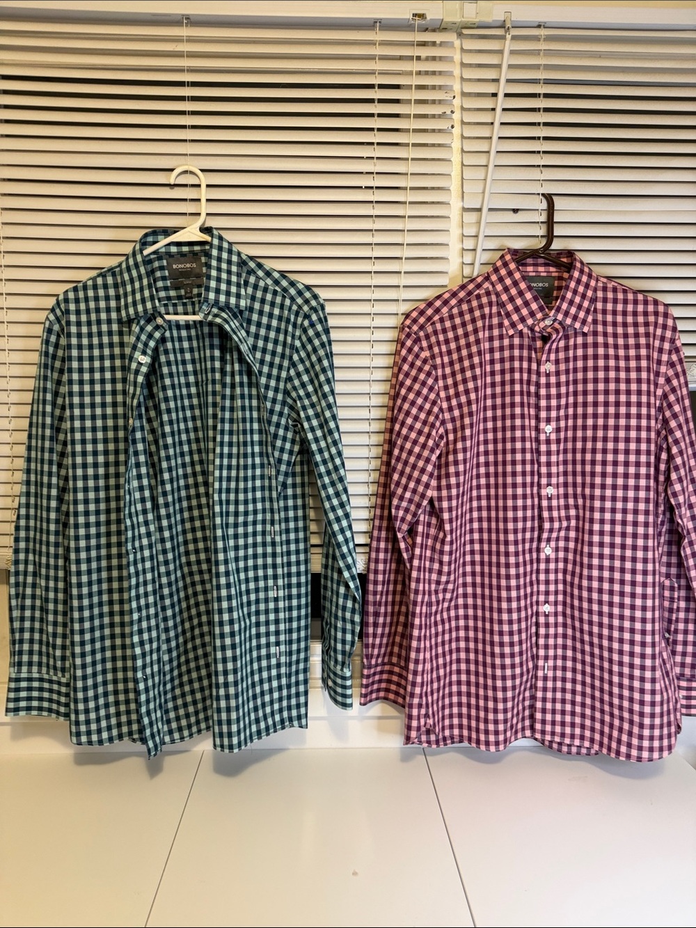 Lot of 2- Bonobos Men’s Green and Pink Gingham Button-Down Shirt
